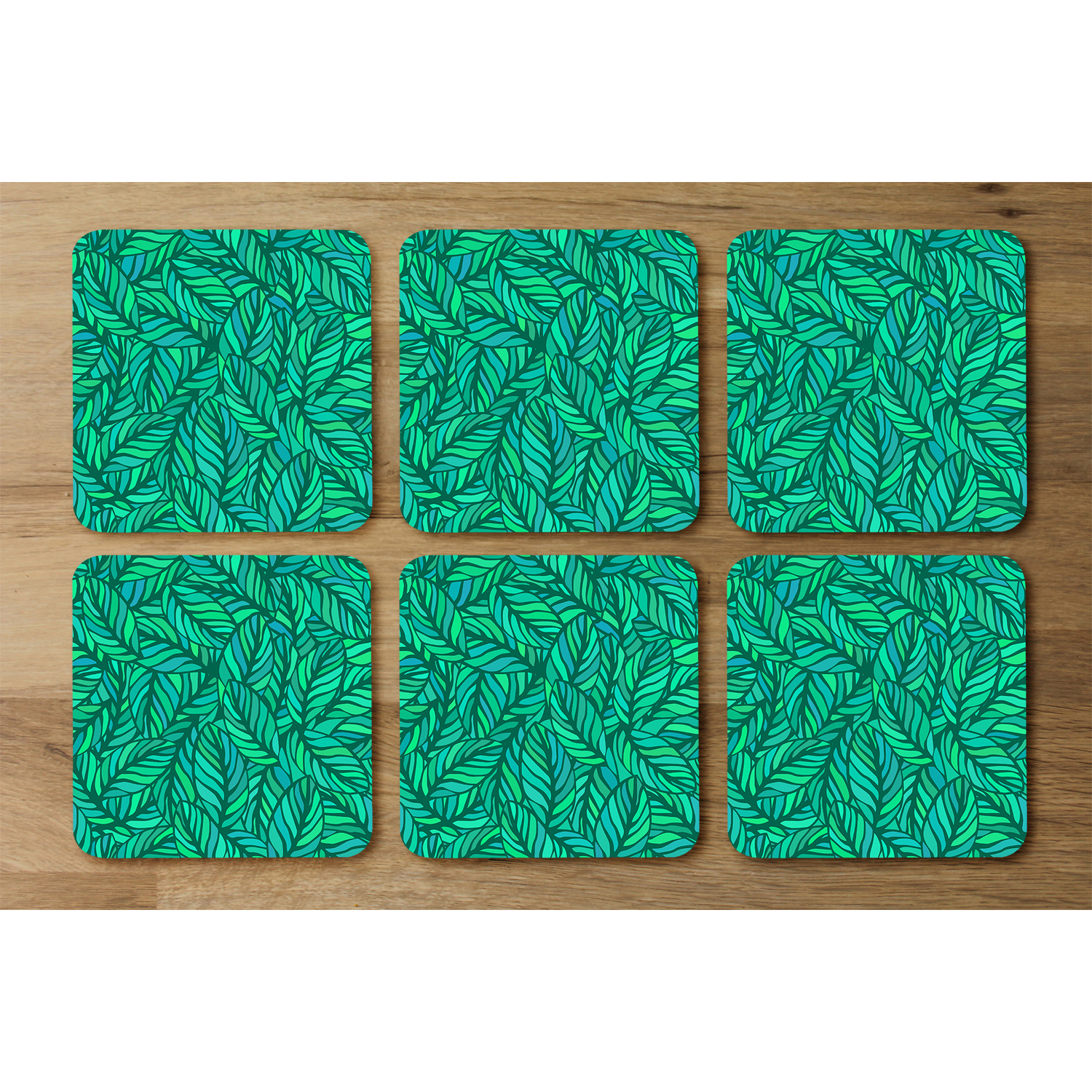 Green Leaves Pattern Designer Coaster Set - Green