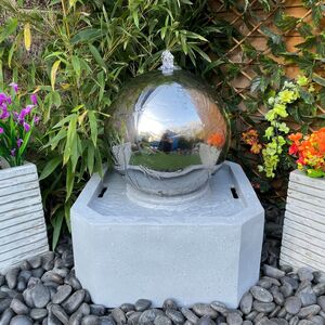 Sphere Square Resin Base Modern Metal Solar Water Feature