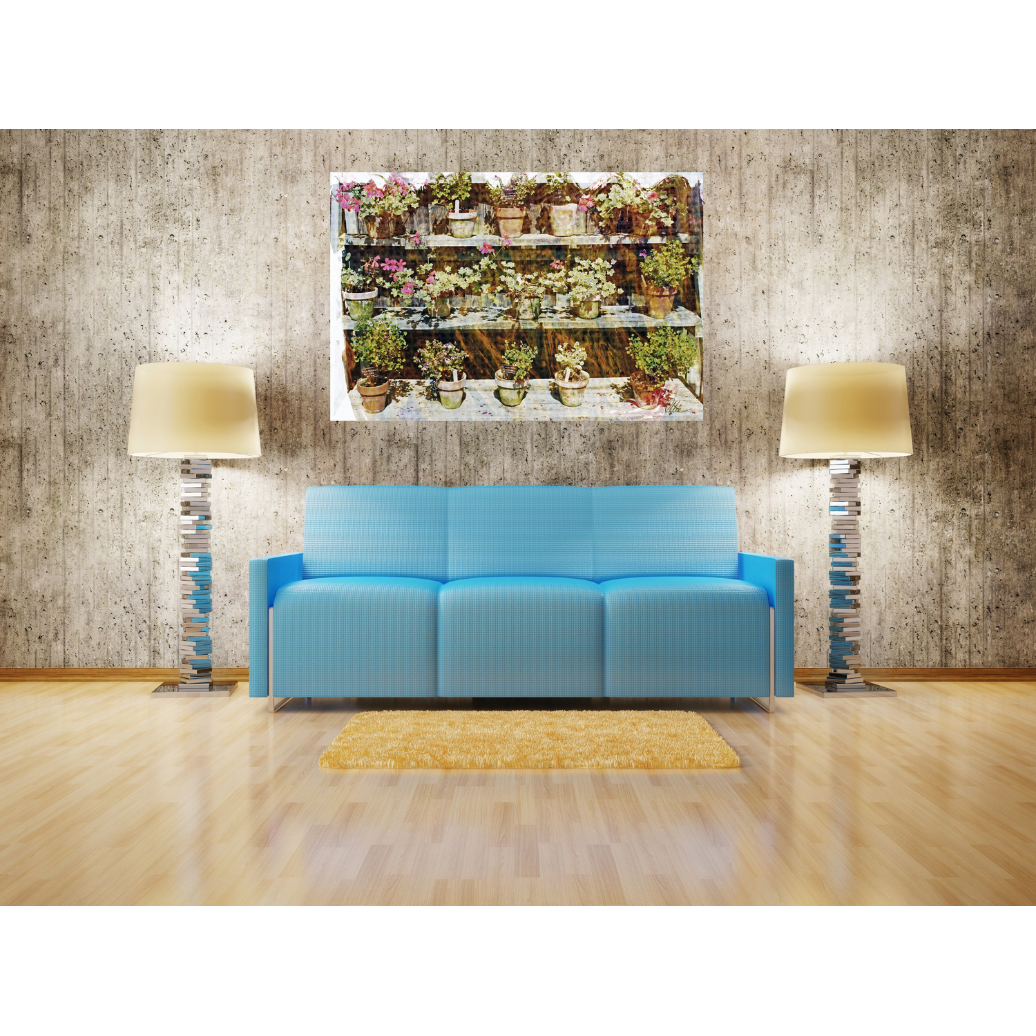 Flower Plant Pots Graphic Art on Canvas - Green / 46cm