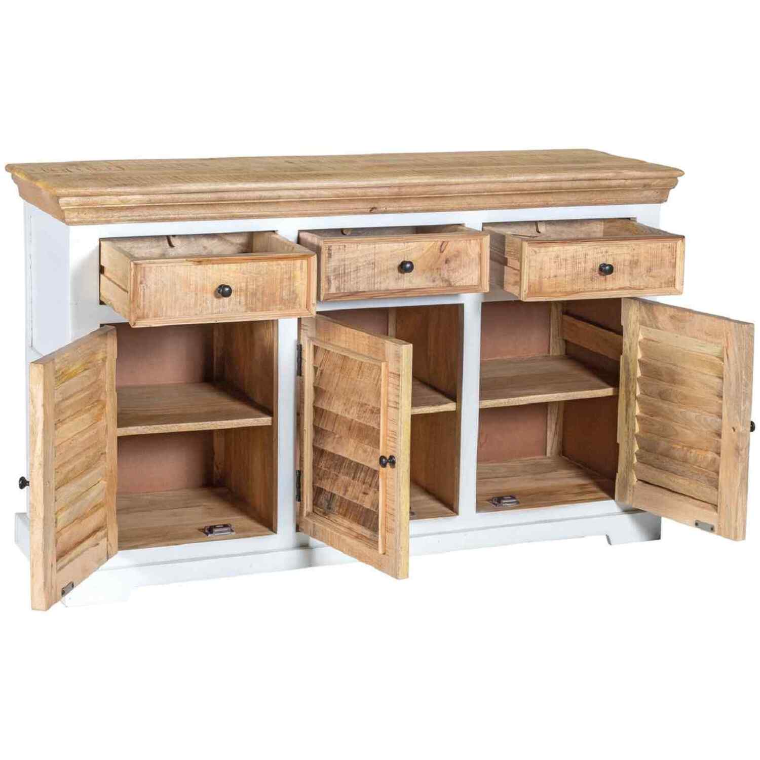Solid Mango Wood Large Sideboard 3 Doors 3 Drawers White - White