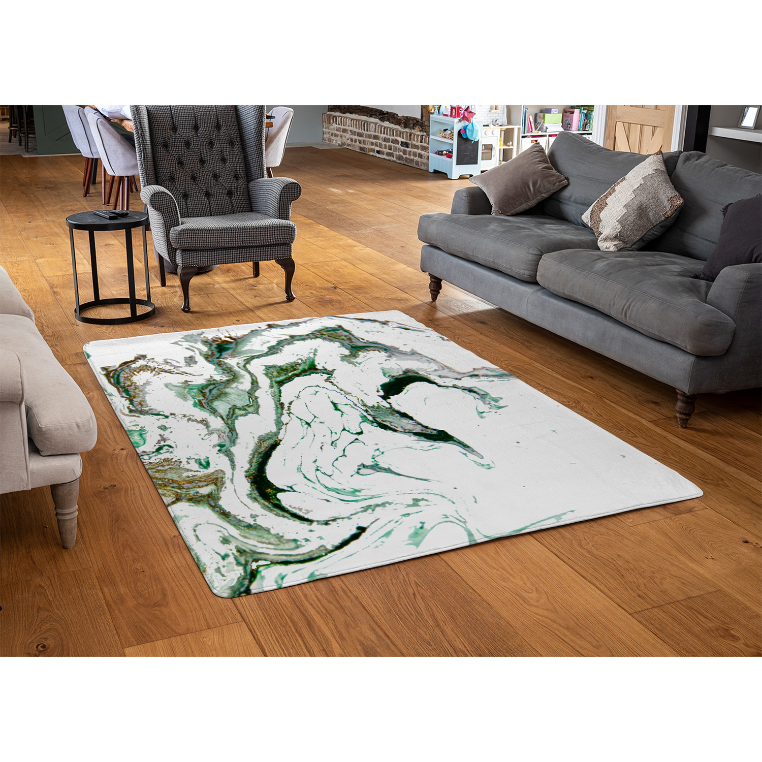 Gold  Green Marble Rug - Green / 150cm thumbnail