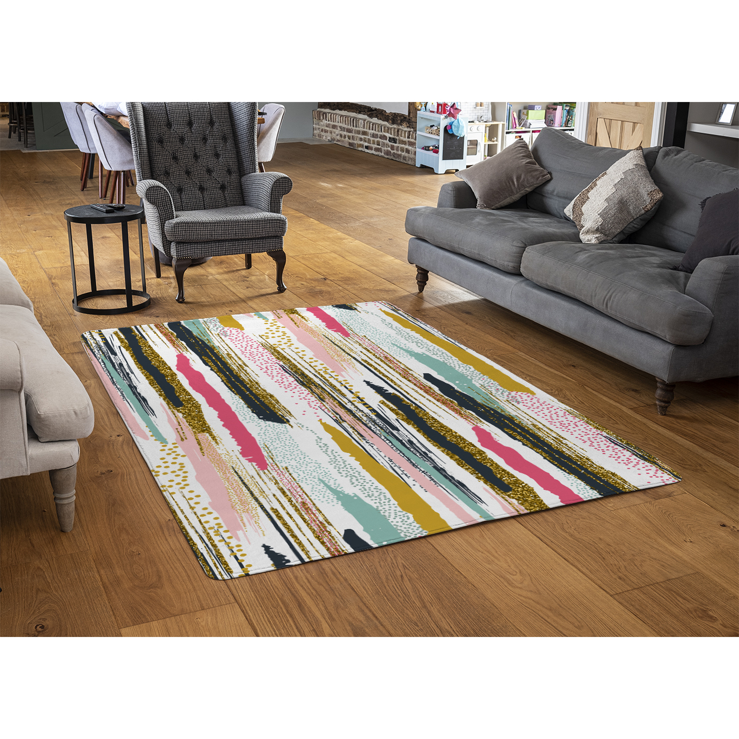 Coloured Stripes  Spots Rug - Pink / 150cm thumbnail