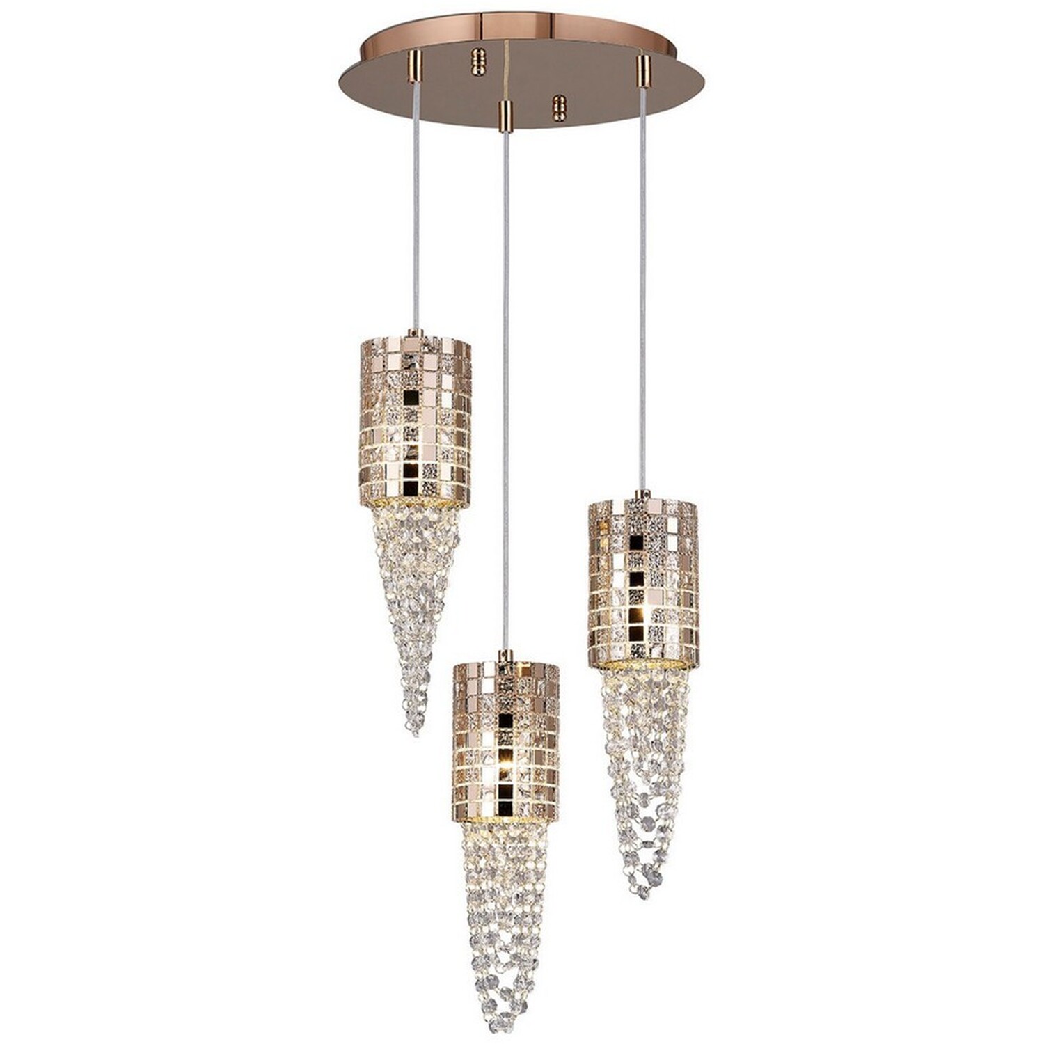 Camden Ceiling Cluster Pendant G9 Round Rose Gold, Mosaic Glass, Crystal - Rose Gold