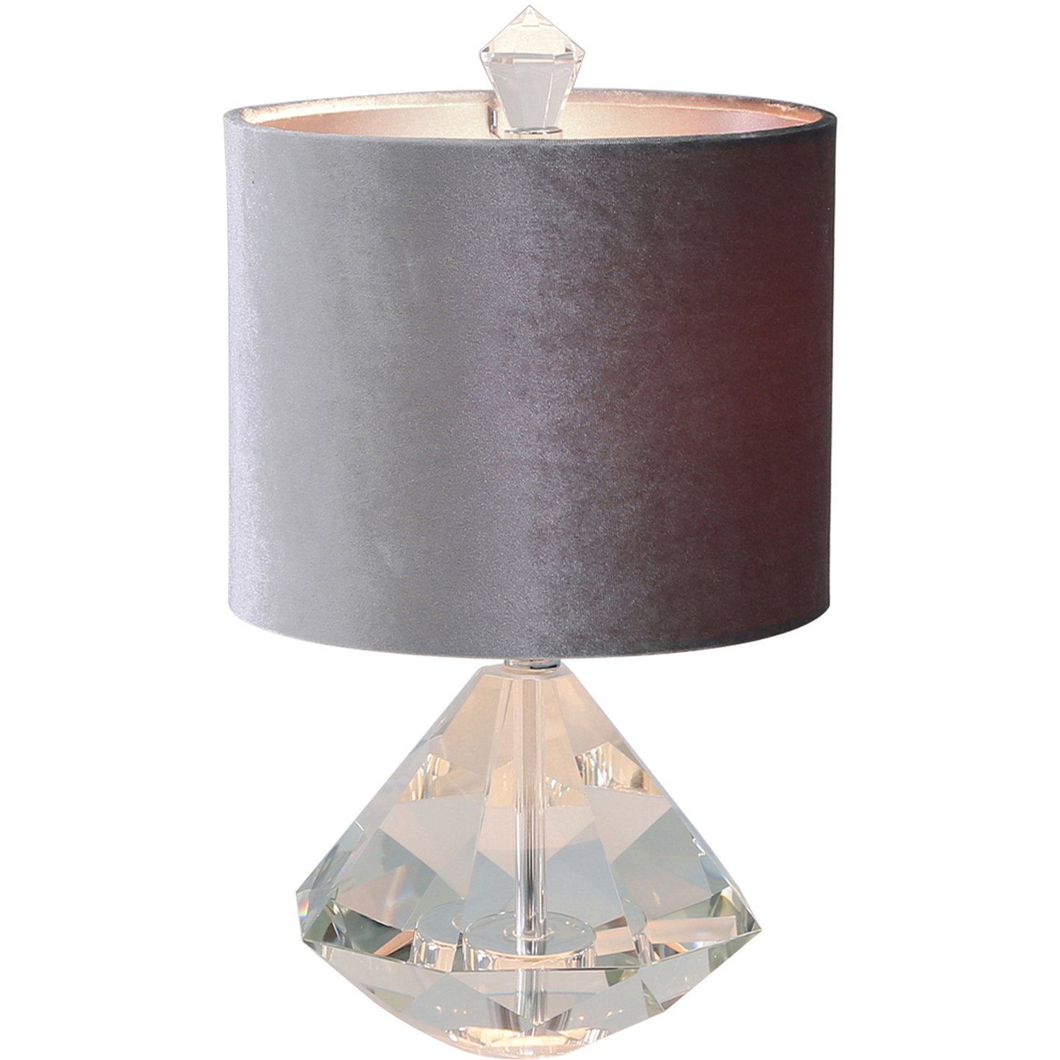 Vanity Living - Crystal Diamond Table Lamp with Grey Velvet Shade - Grey And Silver thumbnail