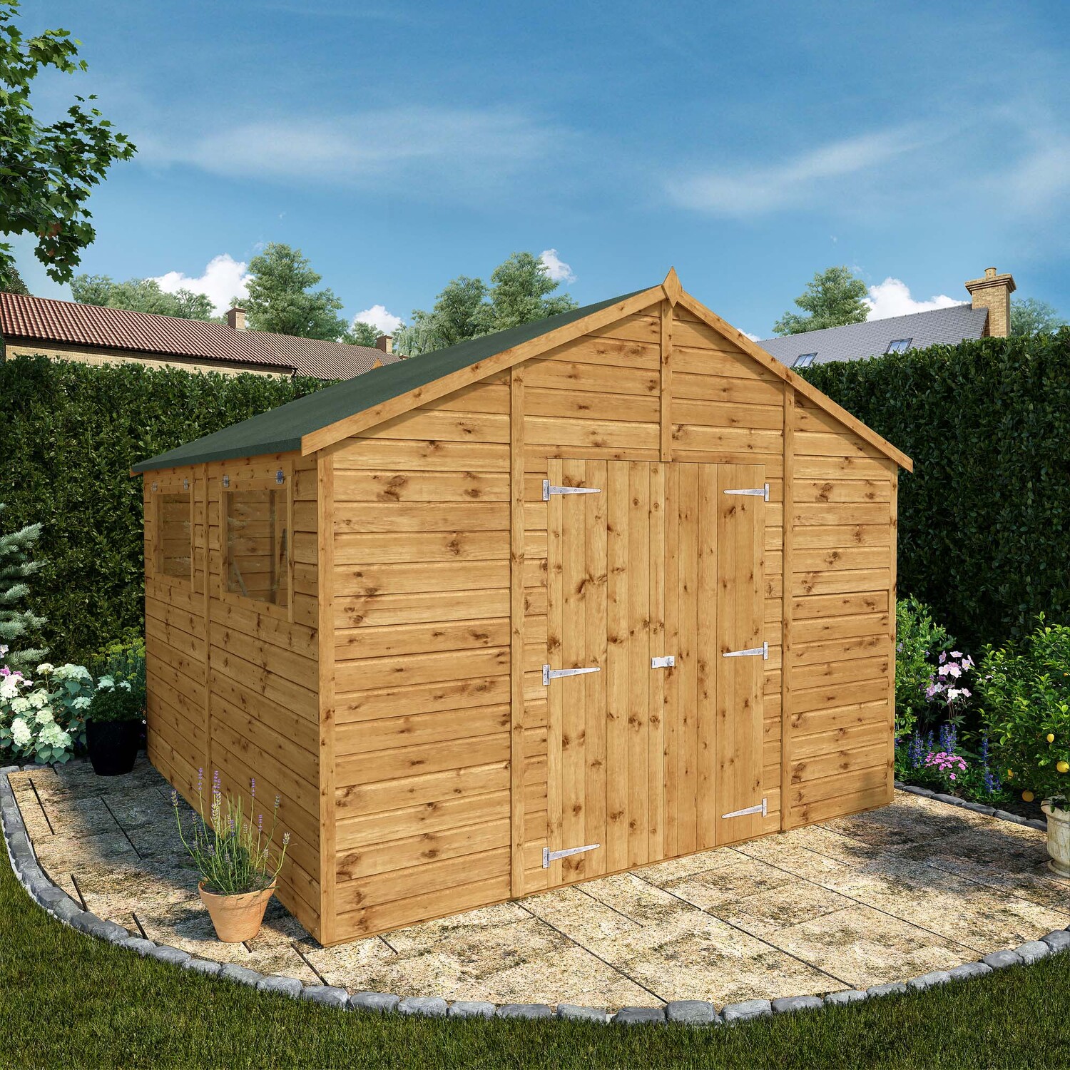 10 x 10 Wooden Garden Shed Shiplap Apex Workshop - Brown