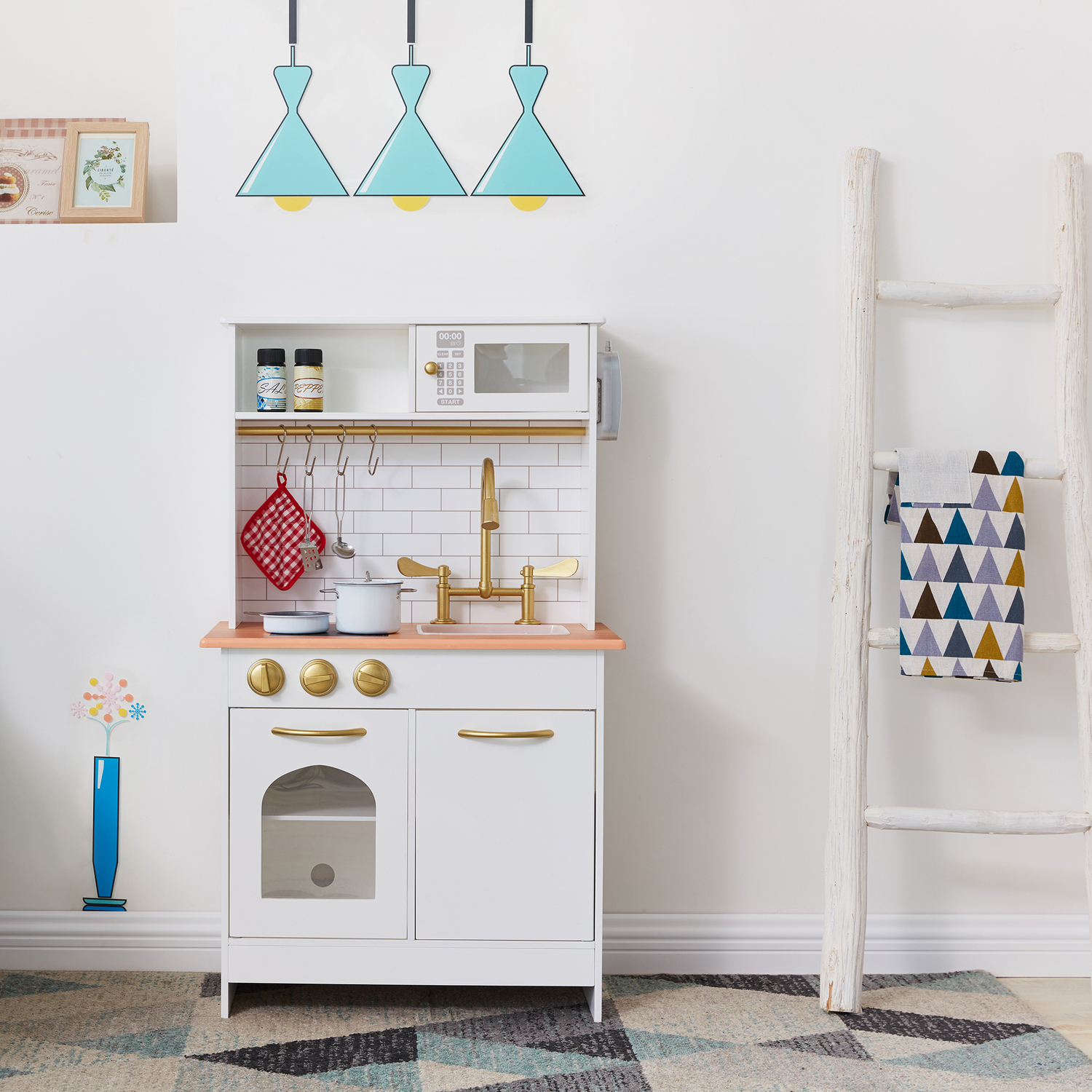 Kids Compact Wooden Play Kitchen - White