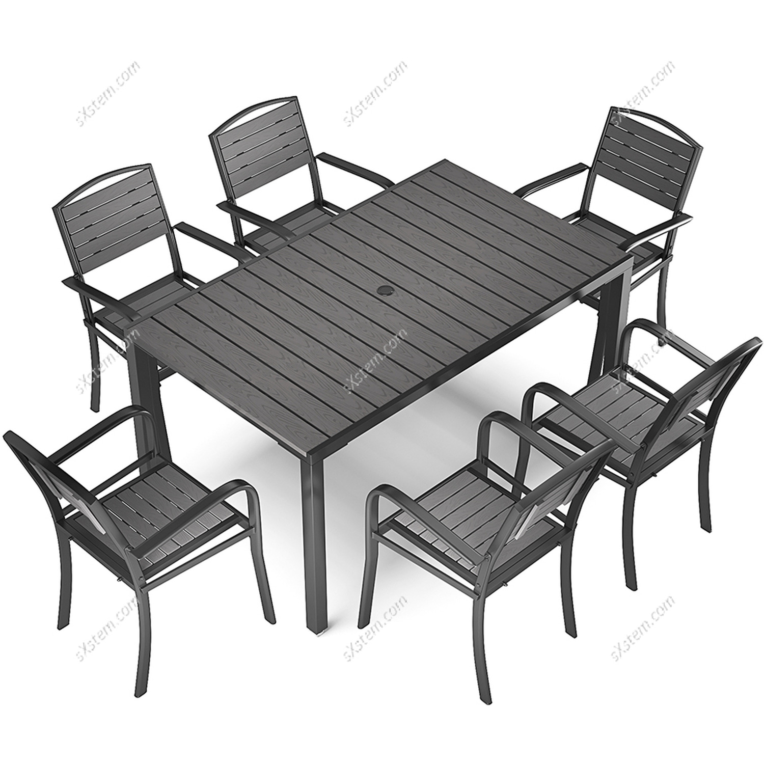 Wood Effect Garden Dining Table With Parasol Hole And Hole Cover - Grey