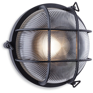 Turin Outdoor Bulkhead Wall Light Round Black IP65 E27
