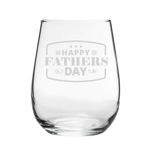 Engraved  Corto Stemless Wine Glass Happy Fathers Day Bordered