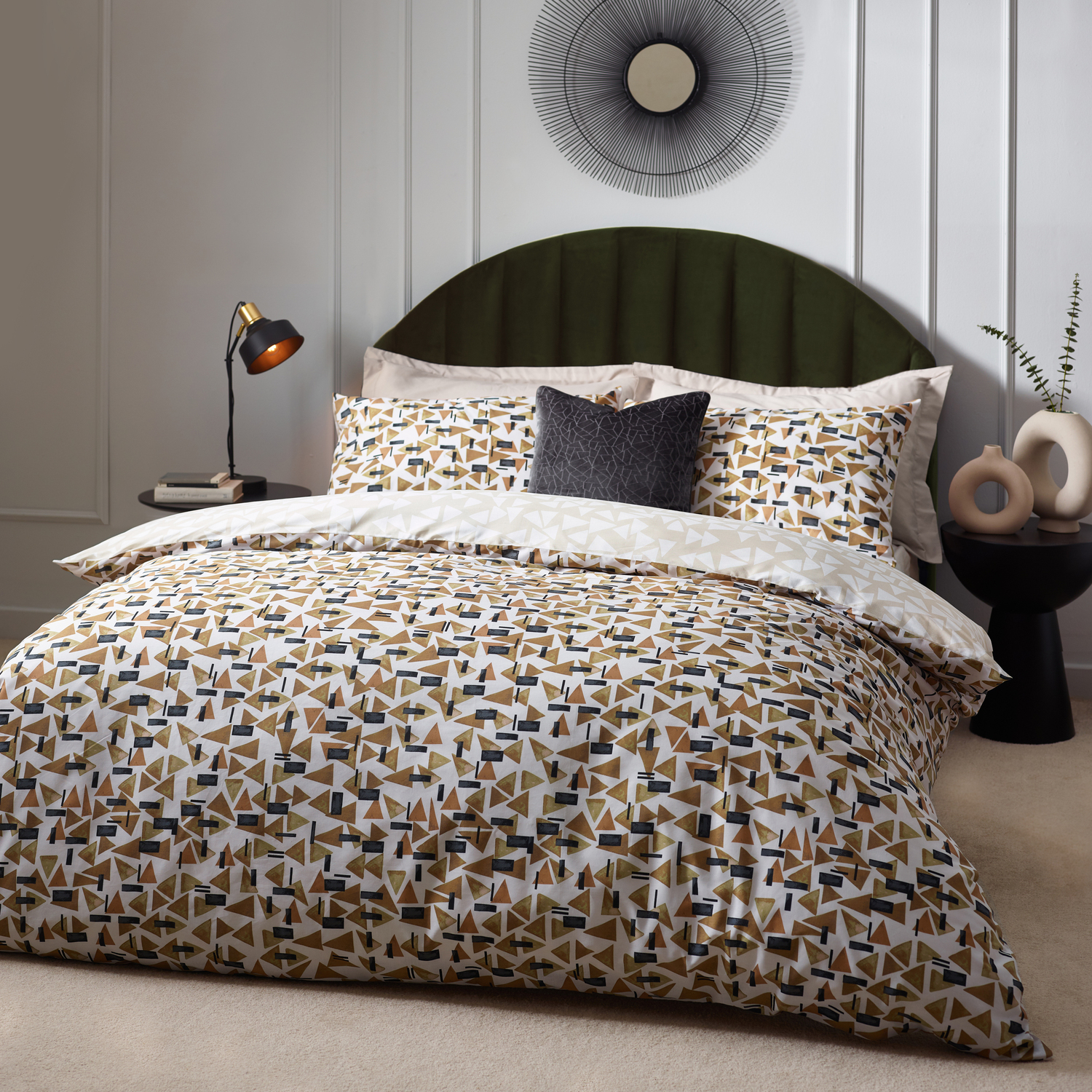 Geometric Triangles Duvet Cover Set - Toffee Single