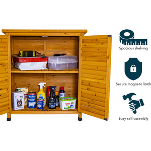 Dark Brown Wooden Garden Storage Tool Shed with Internal Shelves Fir Wood Louvre Door shot 3860184