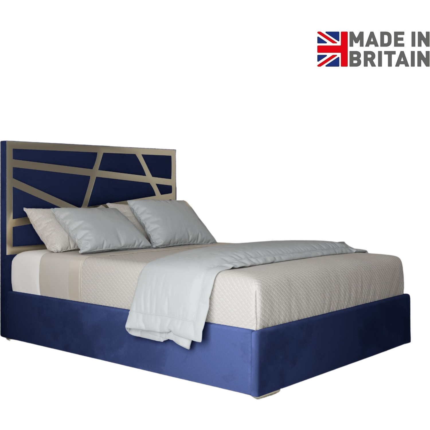 Arabella Upholstered Soft Velvet Metal Bed Frame - Blue King