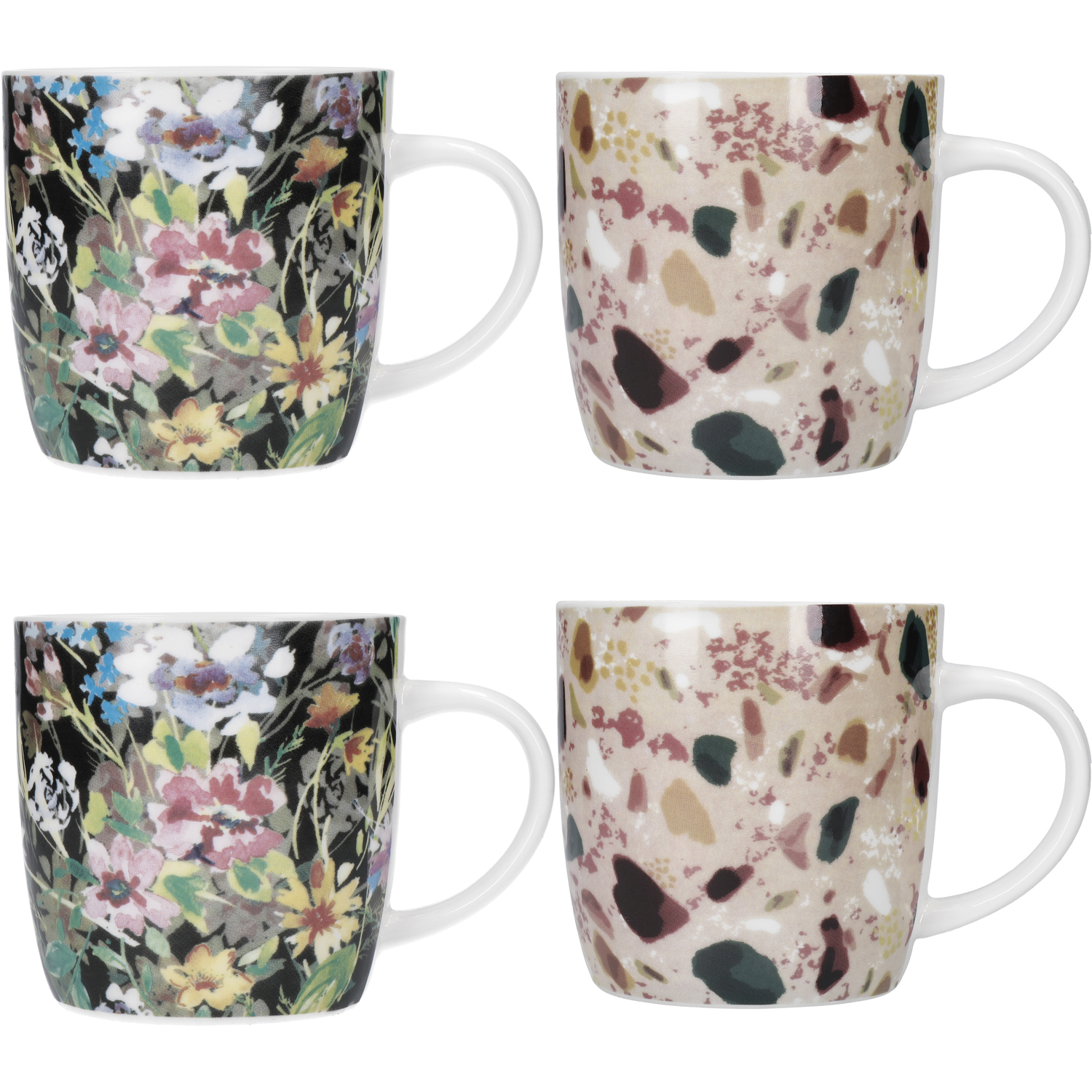 KitchenCraft Set of 4 Terrazzo  Floral Ceramic Mugs - Assorted