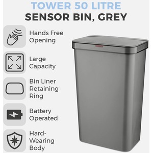 50L Rectangular Sensor Bin Grey