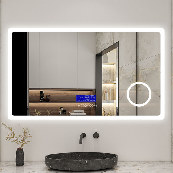 LED Bathroom Mirror with Magnifier and Digital Display
