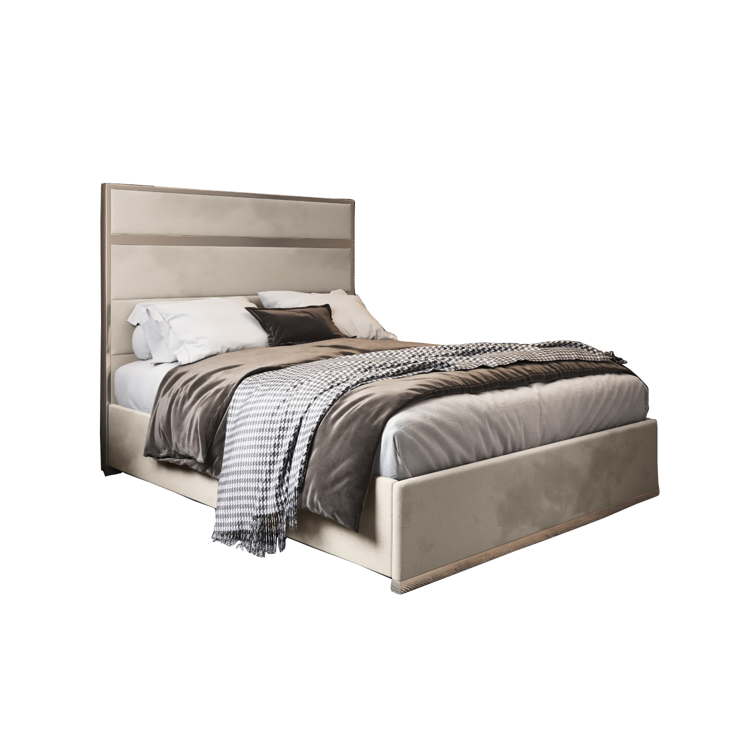 Bentley Upholstered Soft Velvet Metal Bed Frame - Cream Double
