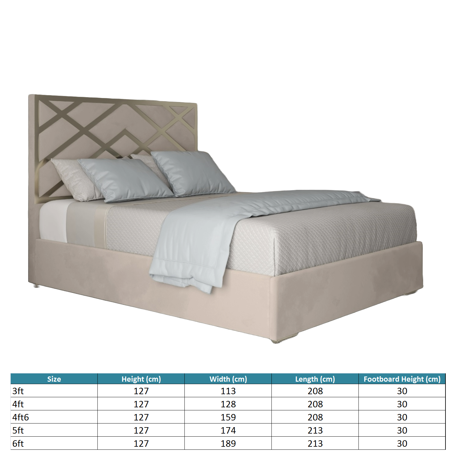 Mayfair Upholstered Soft Velvet Metal Bed Frame - Cream Double