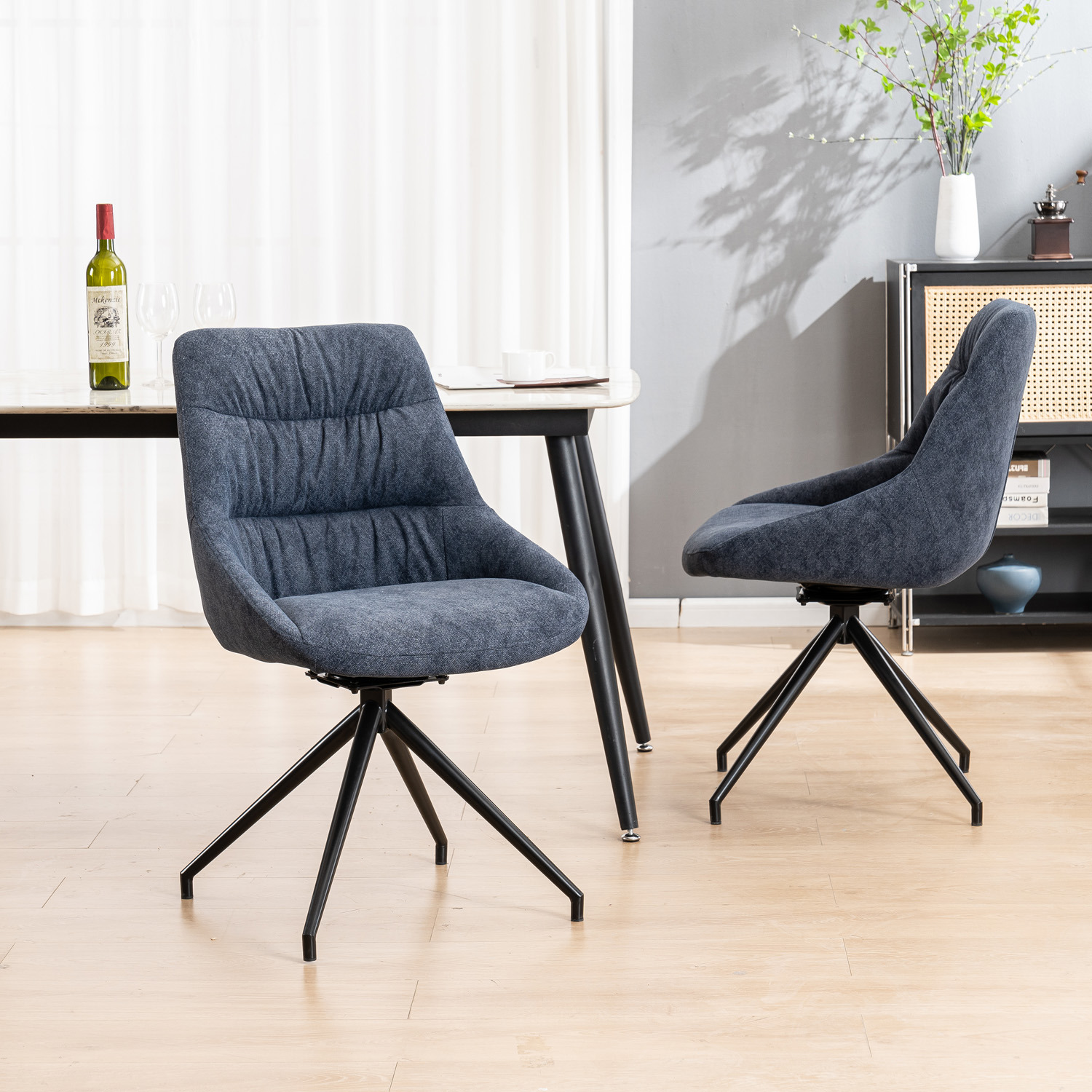 Eva Modern Velvet Dining Chair With Arms - Blue