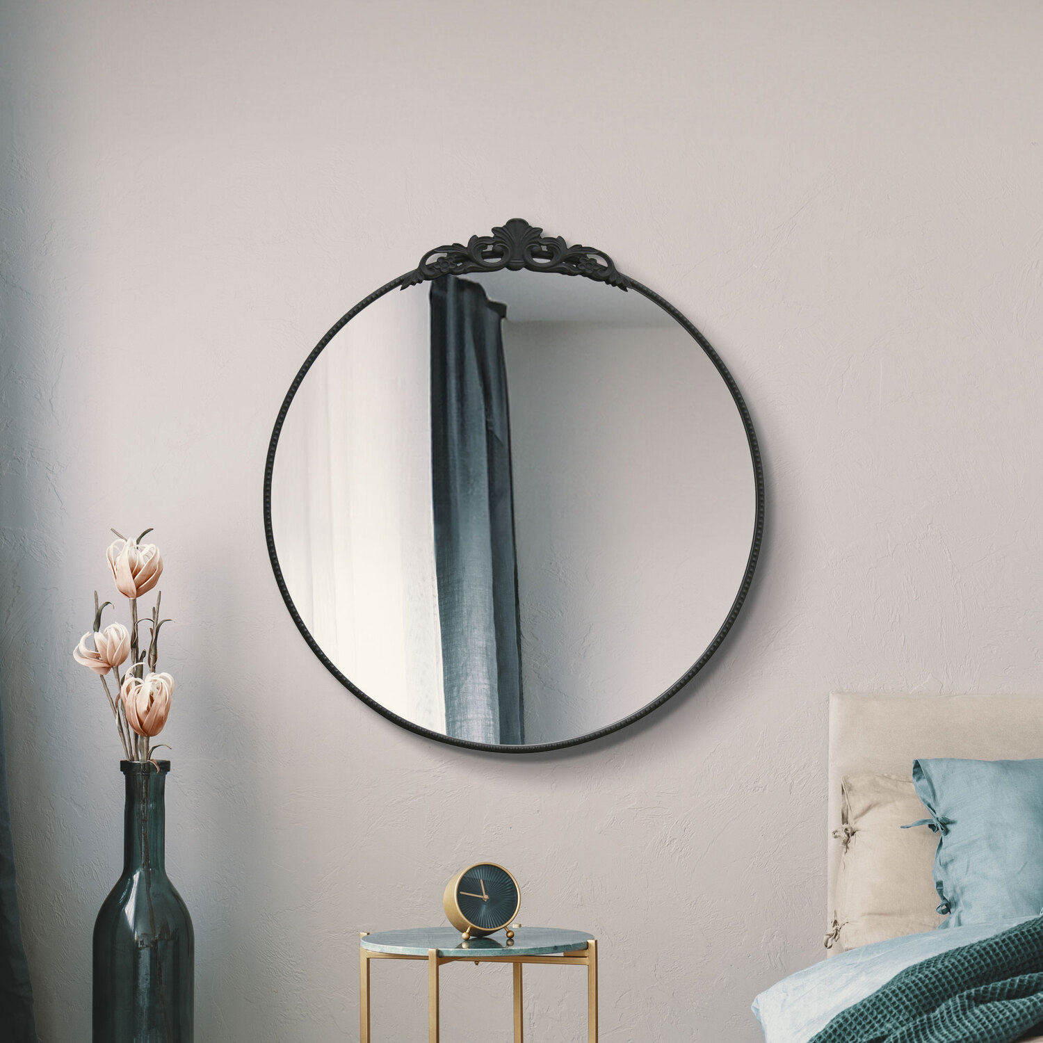 MirrorOutlet - Crown Round Circular Wall Mirror - Black thumbnail