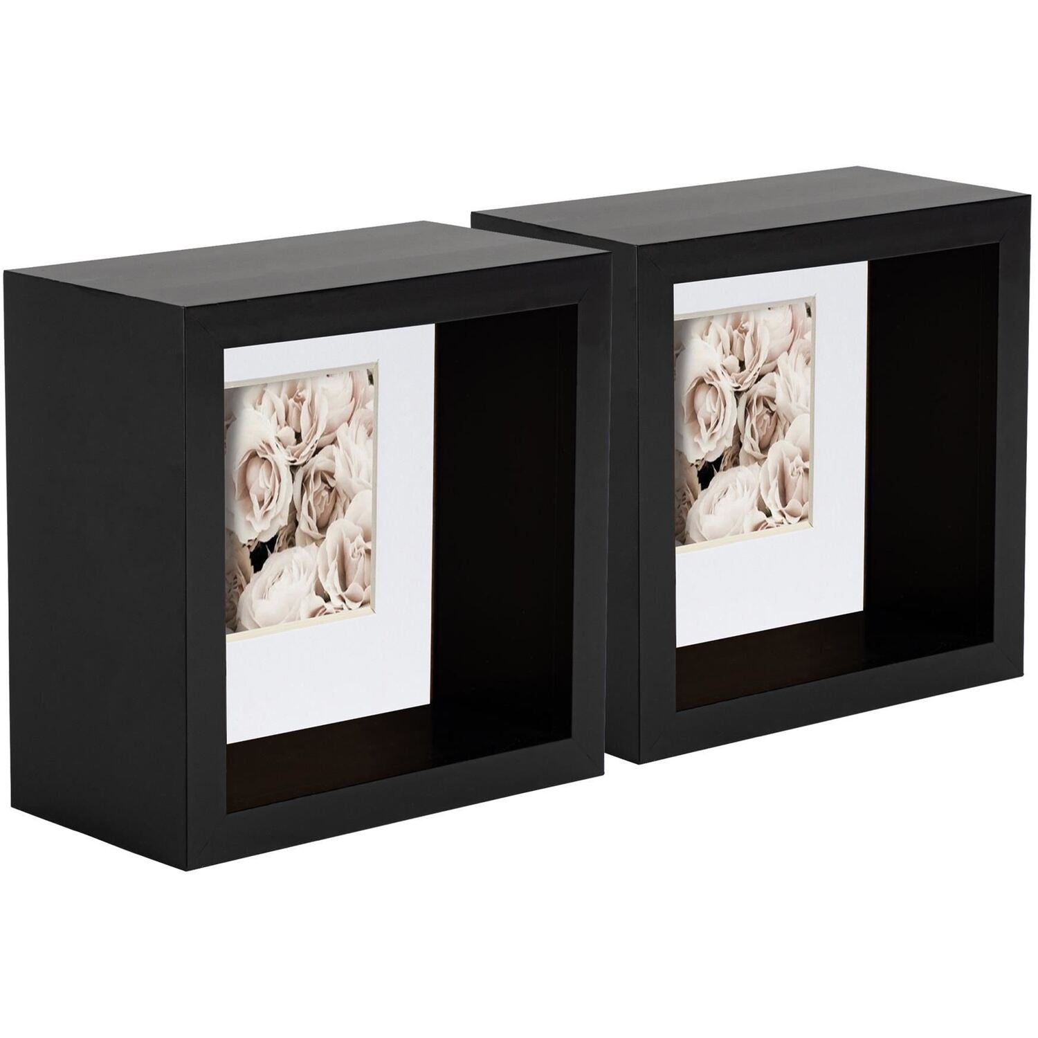 3D Deep Box Photo Frames - 4 x 4" with 2 x 2" Mount - BlackWhite - Black