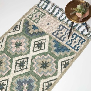 Matala Green and Blue Kilim Wool Rug