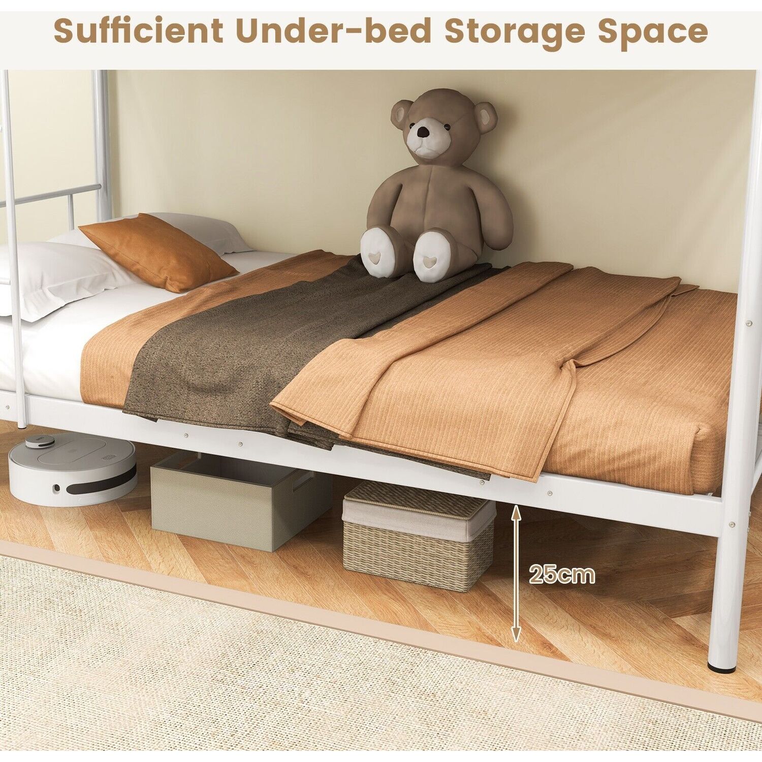Single Bunk Bed Metal Twin Sleeper Bed - White