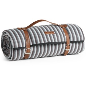 Grey / 220cm Picnic Blanket with Faux Leather Carry Handle shot 5183627