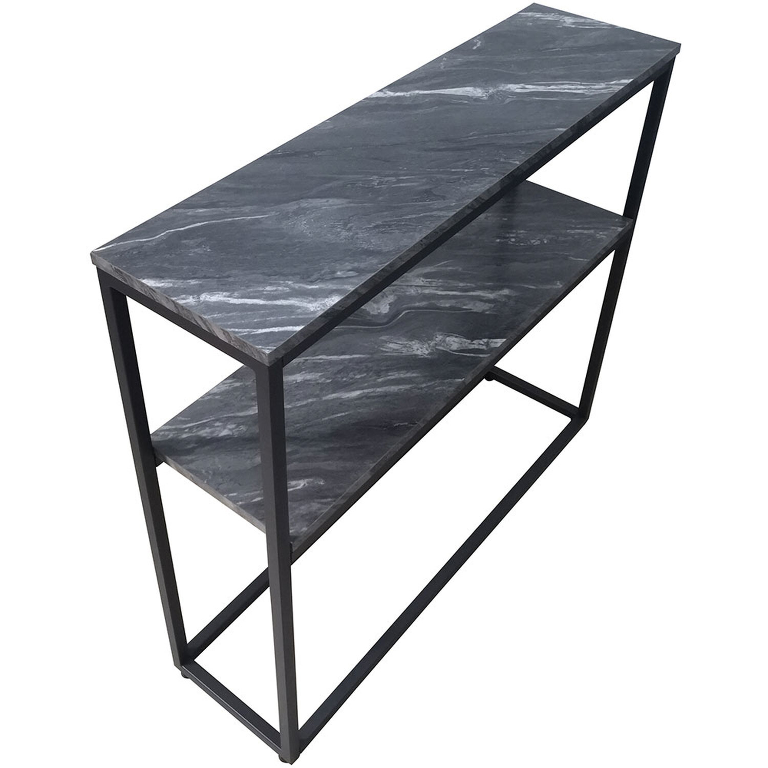 Wide 2 Tier Metal Console Table For Living Room - Matte Black