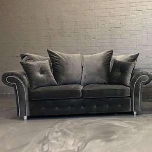 Grey / 180cm Kashmir 3 and 2 Seater Plush Velvet Grey shot 5407979