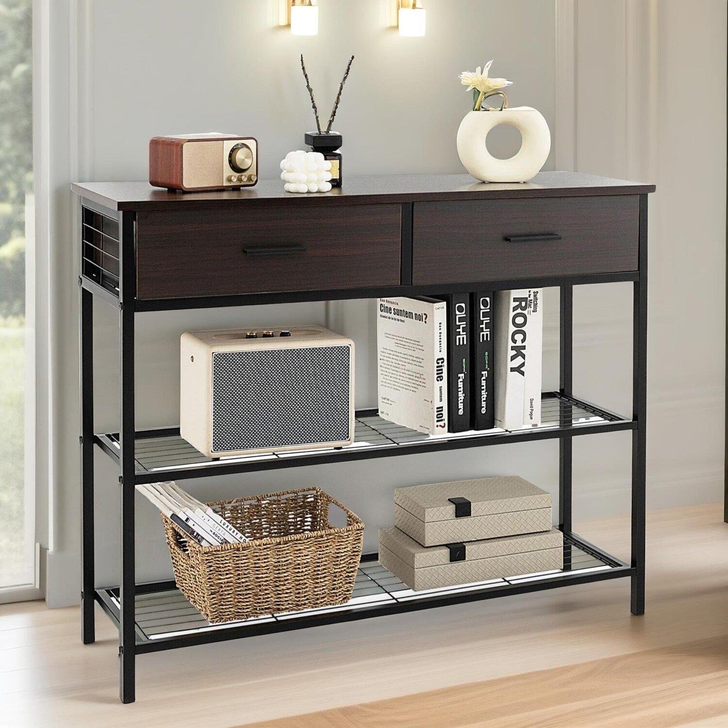 Console Table With 2 Drawers 2 Shelves
