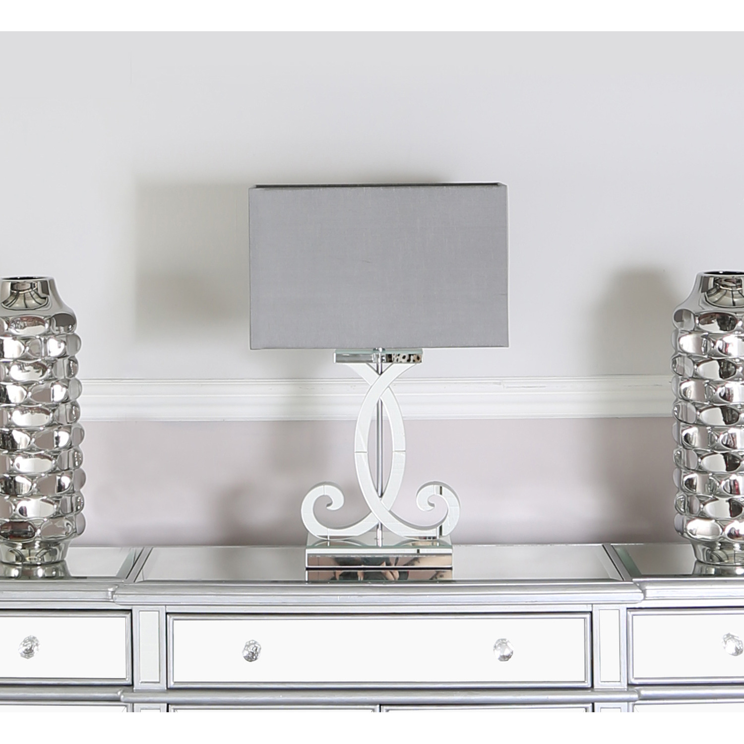 Glass Table Lamp With Faux Silk Shade - Smoked Mirror