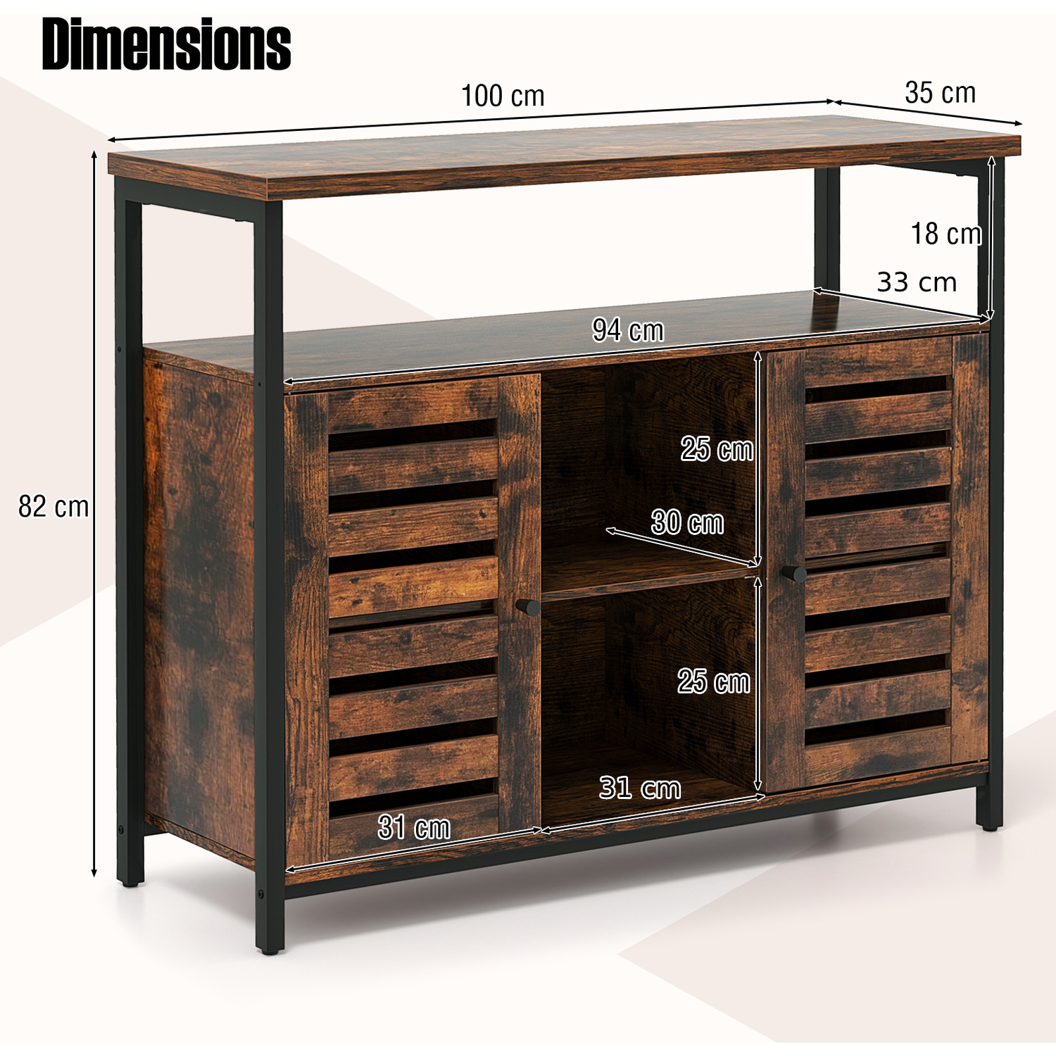 Industrial Sideboard Storage Cabinet - Brown
