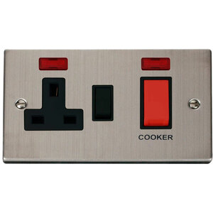 Stainless Steel Cooker Control 45A With 13A Switched Plug Socket  2 Neons