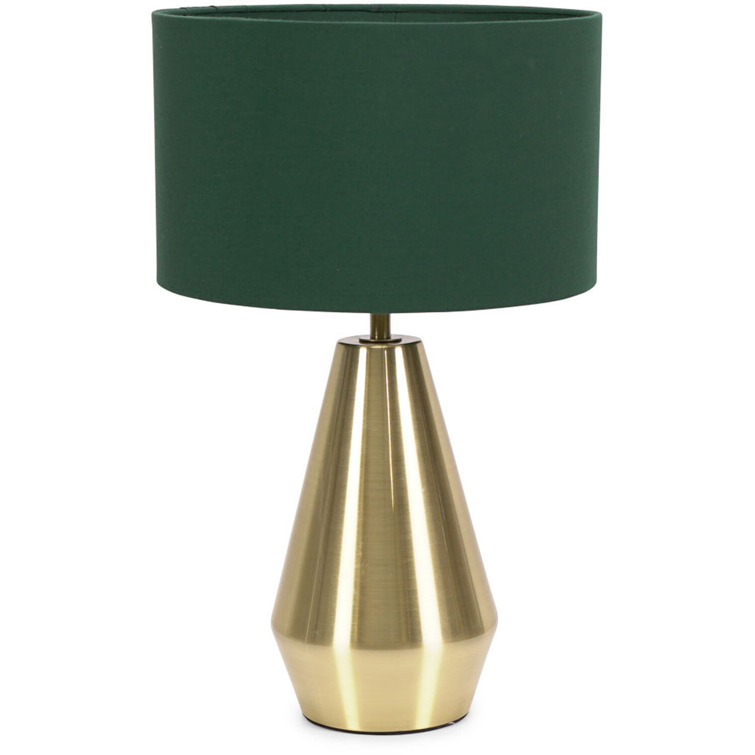 Jax Antique Brass Metal Dimmable Touch Table Lamp with Fabric Drum Shade - Green