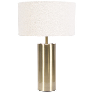 Lexy Cream Boucle Shade with Antique Brass Dimmable Touch Table Lamp and Bulb