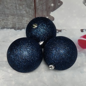 4 Large Christmas Baubles 10cm Midnight Blue Glitter