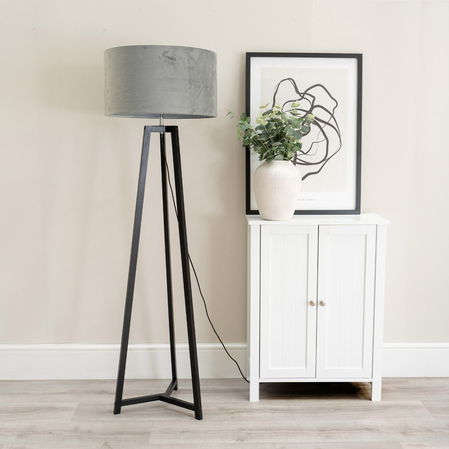 Image of Lottie Wood Floor Lamp with Velvet&hellip;