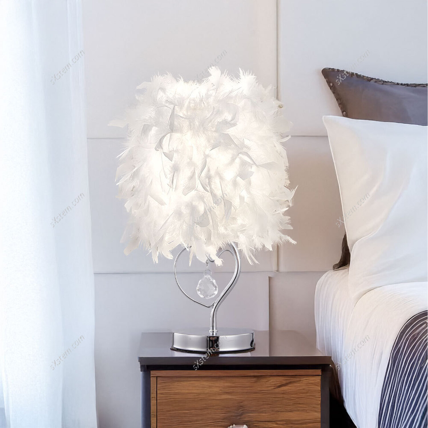 Image of White Feather Bedroom Table Lamp -&hellip;