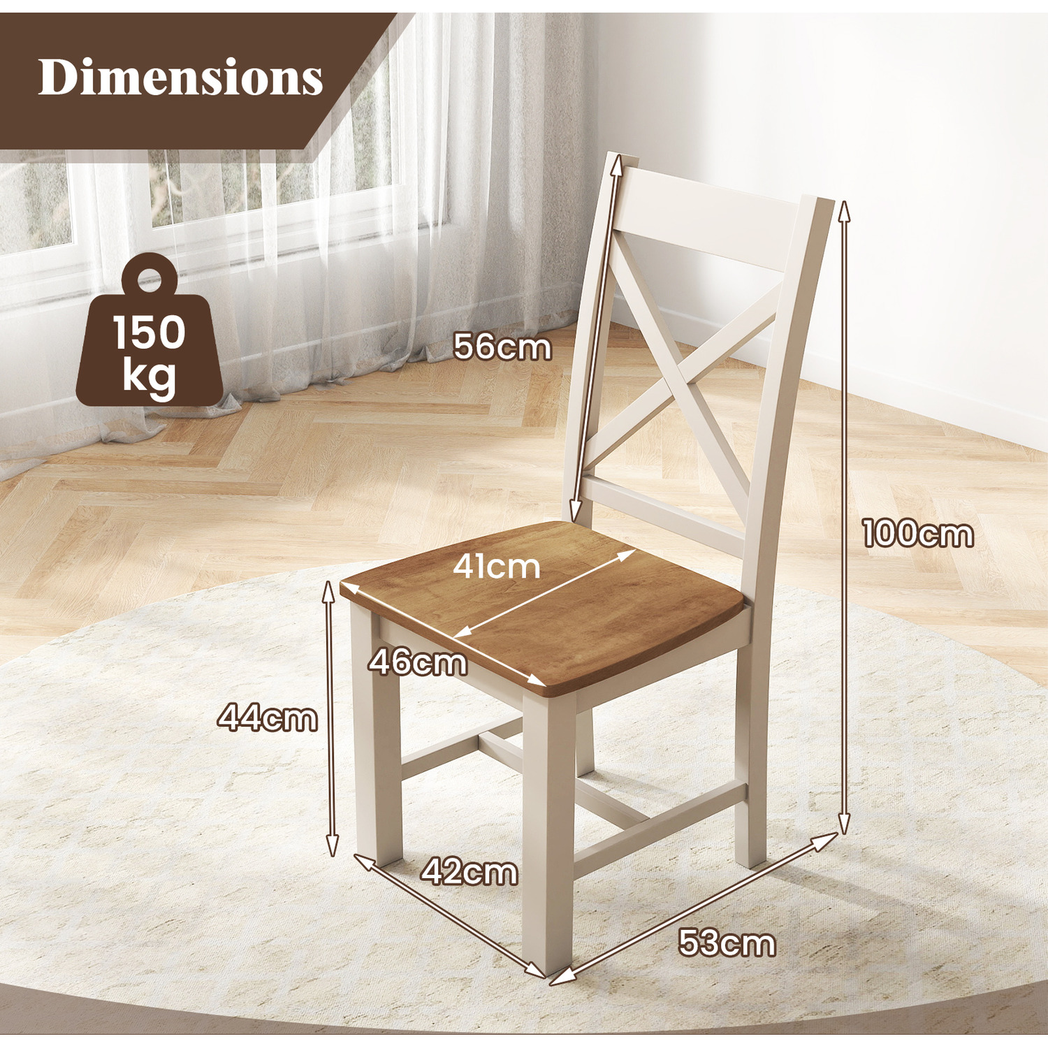 Set of 2 Modern Farmhouse Dining Chairs - Distressed Solid Wood