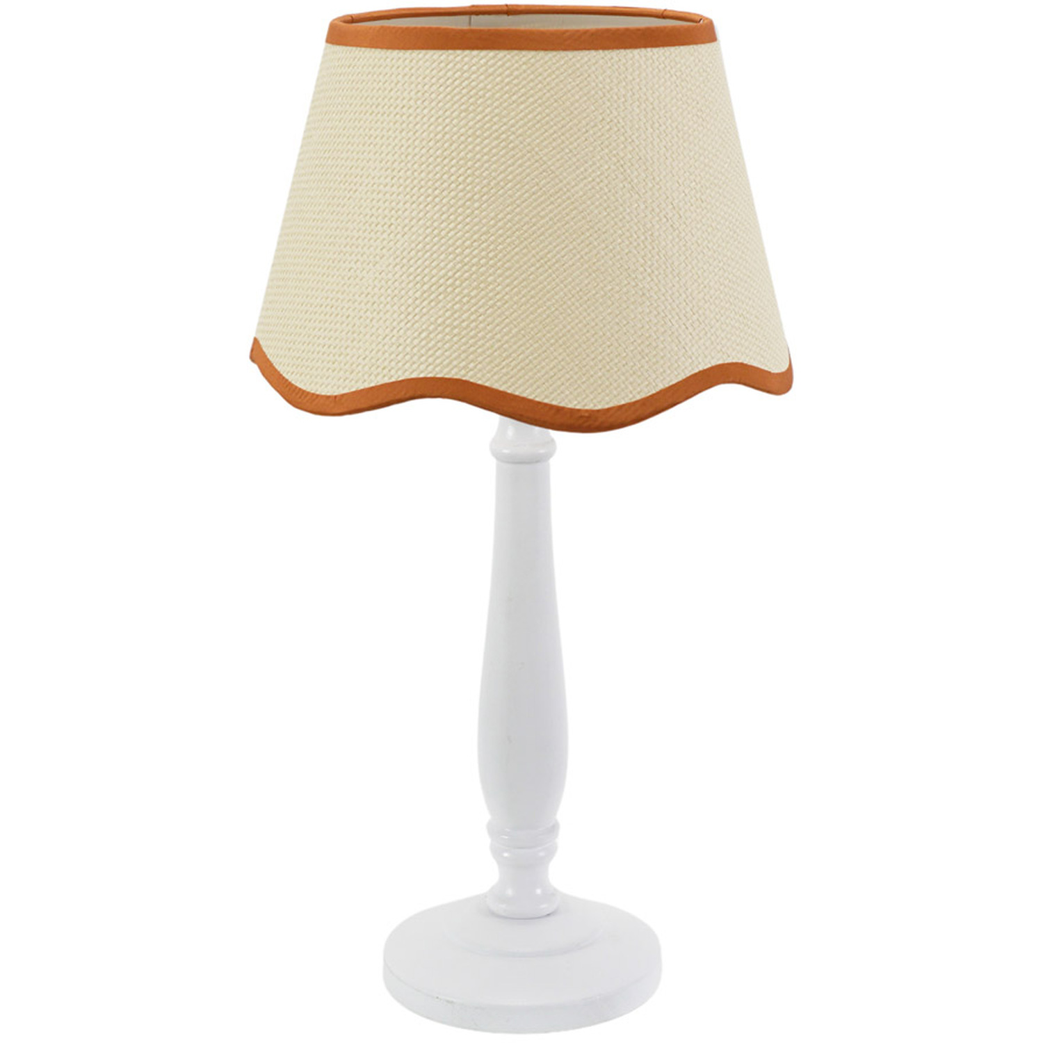 Victoria White Wood Candlestick Table Lamp with Linen Scallop Trim Tapered Shade - Rust / Bulb Included