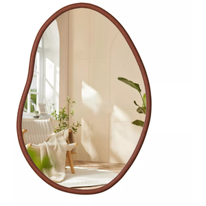 Small Irregular Wooden Vanity Wall Mirror for Bedroom Living Room