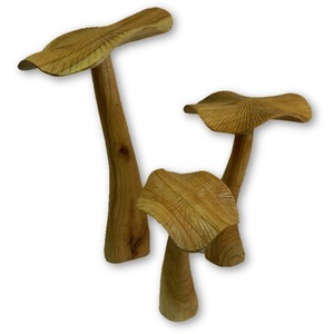 Set Of Three Wooden Mushrooms - Flat Natural