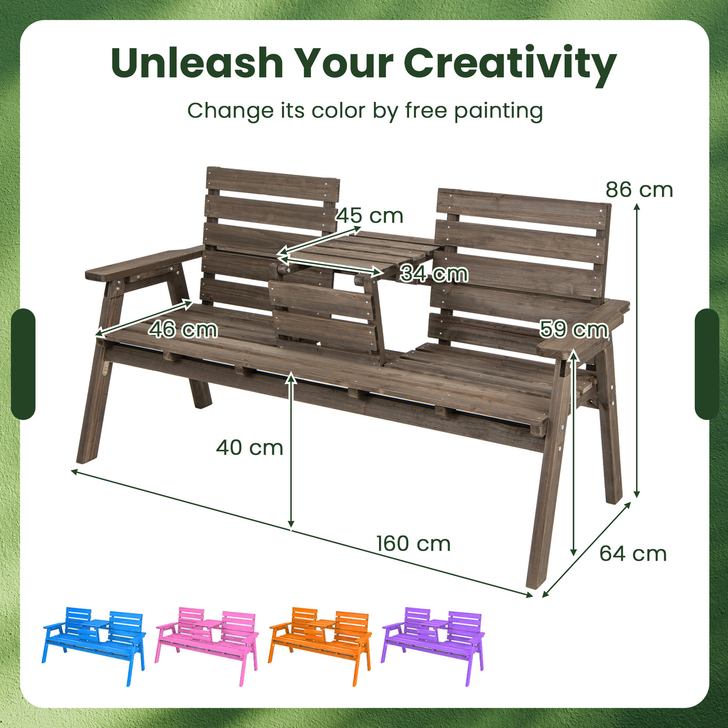 Outdoor Bench with Middle Table