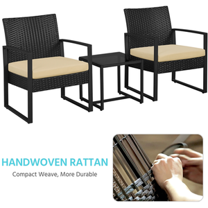Black/Khaki 3 Piece Rattan Patio Bistro Furniture Set shot 7489930