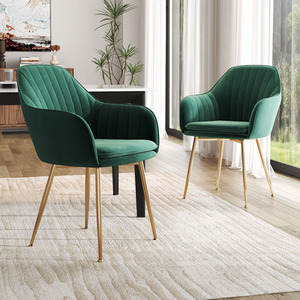 Set of 2 Velvet Upholstered Dining Chairs with Gold Legs