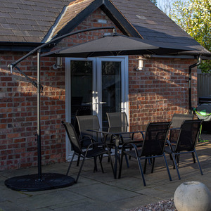 6 Person Rectangular Table Chairs With Banana Parasol and base