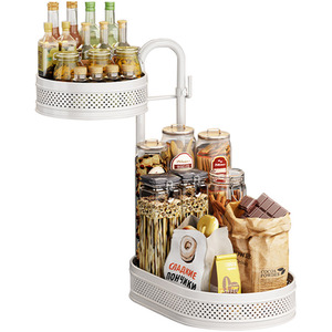 Livingandhome 2-Tier Rotating Spice Rack with Non-Slip Feet