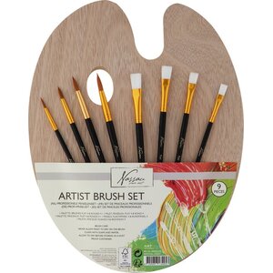 Wooden Palette Art Set with 8 Paint Brushes