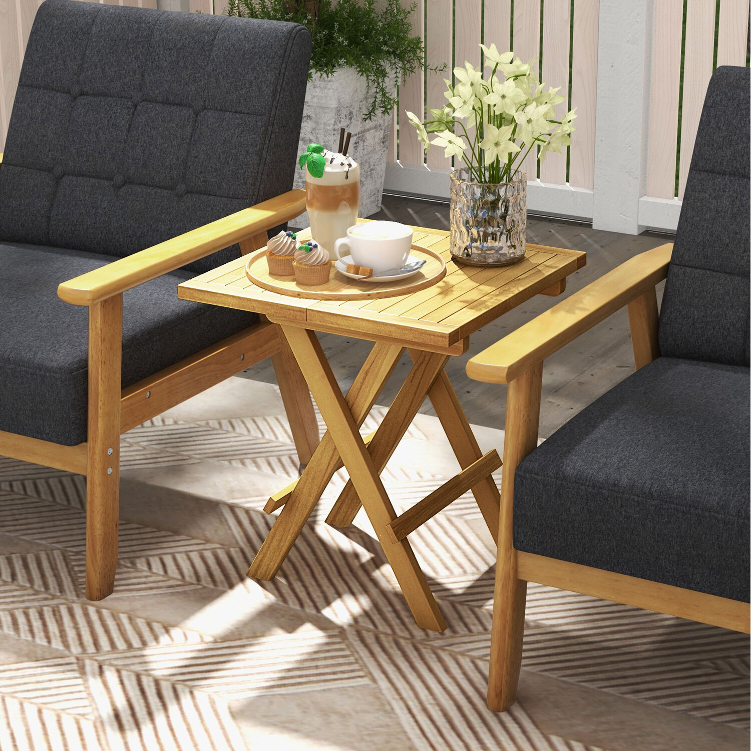 Costway Square Coffee Table - Natural