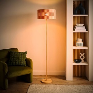 Heather Dark Wood Floor Lamp with Checkerboard Bamboo Shade